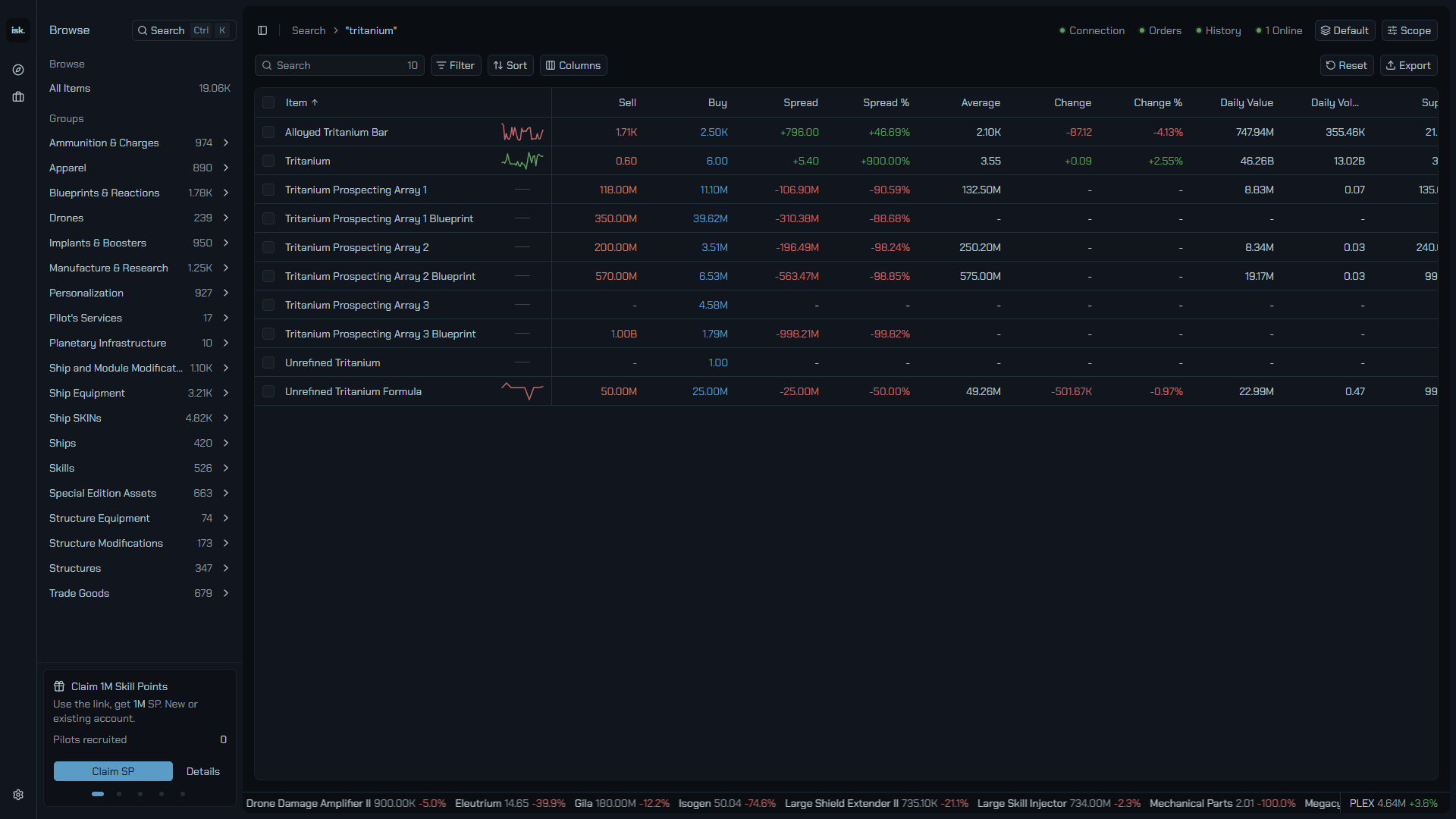 A search results table with the query as its title.