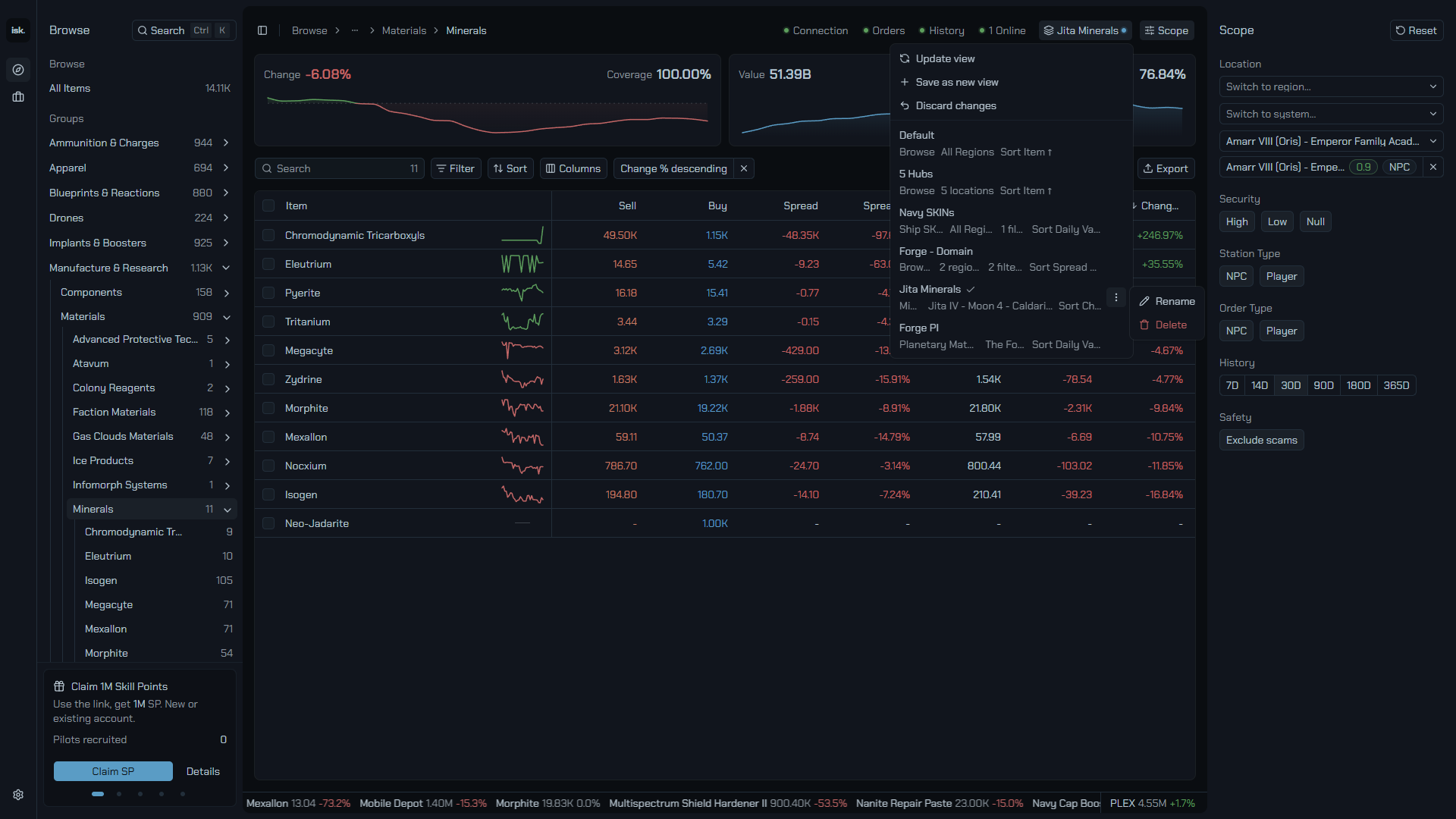 A view row's menu with Rename and Delete.
