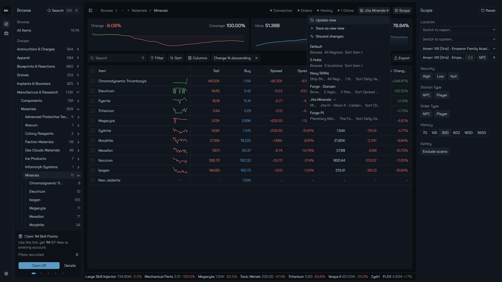 The menu with Update view, Save as new view and Discard changes.